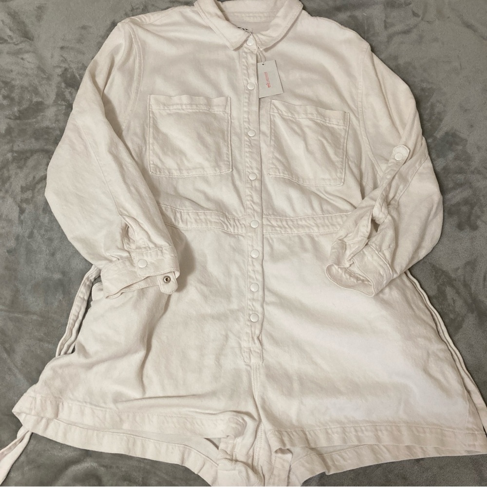 Good American Women’s Romper White Collared Size 7 - Picture 12 of 16